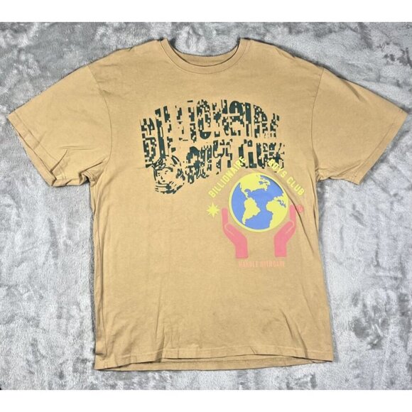 Billionaire Boys Club XL Graphic T-Shirt Earth Hands 100% Cotton Tan Vintage - Picture 1 of 7